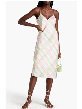 Cami NYC 100% silk Pastel Plaid Slip Midi Dress - Multi